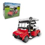 Golf Cart Toy Building Block Set for Adults Compatiable with Lego Golf Toys - Golf Gift, Golf Party Decorations, Golf Desk Toy Decor, Complete with Acrylic Display Dust Cover (Red)