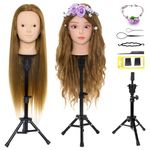 24" 50% Real Human Hair Hairdressing Cosmetology Mannequin Manikin Training Training Head With Tripod Adjustable