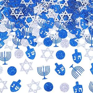 200 PCS Hanukkah Glitter Confetti Happy Hanukkah Decorations Table Confetti Jewish Confetti Chanukah Holiday Decorations Silver and Blue Hanukkah Ornaments