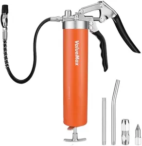 ValueMax Grease Gun, 6000PSI Heavy Duty Grease Gun Kit with 18inch Flexible Hose, 2 Extension Rigid Pipe, 2 Reinforced Couplers and 1 Special Sharp Nozzle, 14oz Load Capacity