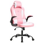 BestOffice PC Gaming Chair, Ergonomic Office Chair Desk Chair PU Leather Racing Chair Executive Swivel Rolling Computer Chair with Lumbar Support Flip Up Arms Headrest for Adults (Pink)