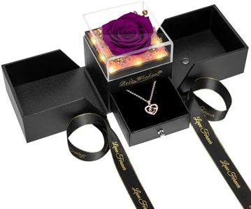 Preserved Mothers Day Rose for Mom,Birthday Gifts for Women,Preserved Purple Rose Flower Gift with Necklace and Light,Mom Gift for Women,Real Flower for Her,Wife,Grandma,Anniversary,Valentines ﻿