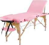 Yaheetech Massage Table Portable Adjustable Massage Bed Foldable Massage Therapy Table 3 Folding 84 Inch Salon Bed Facial Bed with Non-Woven Bag, Pink