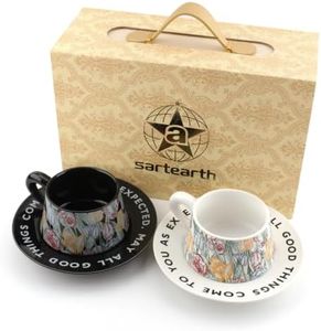 STAREARTH Tea Cup and Saucer Set Floral Design Porcelain Ceramic Coffee Cup Sets with Box Dishwasher Safe Set 9.8 oz Christmas Thanksgiving Gifts