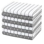 gryeer Microfibre Tea Towels - Pack of 8 (Stripe Designed Grey and White Colours) - Soft, Super Absorbent and Lint Free Kitchen Towels, 45 x 65 cm