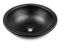 Monarch Abode 19194 Black Hand Hammered Rotunda Dual Mount Bathroom Vanity Sink (16 inches) - Round Undermount Bathroom Sink - Drop in Bathroom Sink - Metal Bathroom Sink