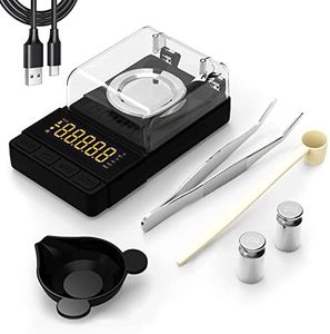 MAXUS Milligram Reloading Scale 50g x 0.001g Includes 20g Calibration Weight, Scoop, Powder Pan and Tweezers Read in Grain Gram Carat Pennyweigh oz ozt High Precision Jewelry Scale Dante by (Black)