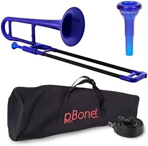 pBone Plastic Kids pBone Mini Trombone - Mouthpiece and Carrying Bag- Lightweight Versatile, Comfortable Ergonomic Grip- Eb Authentic Sound for Student & Beginner- Durable ABS Construction- Blue