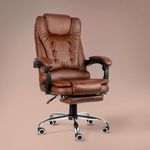 Kepler Brooks Italia Premium Leatherette Office Chair for Work | 3-Years Warranty | Boss Chair for Office, Ergonomic Executive Chair, Cushioned Arms & Seat, Leg Rest, Heavy Duty Metal Base (Brown)