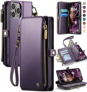 Defencase Compatible with iPhone 12/Pro Case Wallet with RFID Blocking Card Holder for Women Men, PU Leather Magnetic Snap Flip Zipper Strap Wallet Phone Case Fit for iPhone 12 & 12 Pro 6.1", Purple
