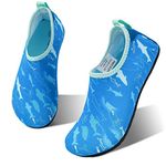 HIITAVE Kids Water Shoes Non-Slip Beach Swim Barefoot Quick Dry Aqua Pool Socks for Boys & Girls Toddler, Light Blue/Shark, 9-10 Toddler