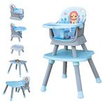 MOON (*Dubai's Leading Brand) 6 In 1 High Chair Converts To Dining Booster Seat, Stool, Small Dining Chair, Study Desk, Block Toy Table & More Baby Feeding Chair ,Toddler Chair, Removable Tray, 7 M To 10Yrs Blue