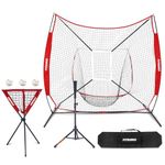 Pitrungo Baseball Batting Hitting Tee, Easy Adjustable Height 30-45 inches, 2 Pcs Replaceable Rubber Top, Portable Stand w/Carry Bag for Youth Teenagers & Adults (Baseball Backstop Net Set)