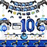 Video Game Party Decorations - 10th Birthday Decorations for Boys, HAPPY BIRTHDAY Banner, Video Game Balloons, Number 10 Blue Balloons, Gaming Hanging Swirls, Game On Birthday Party Supplies