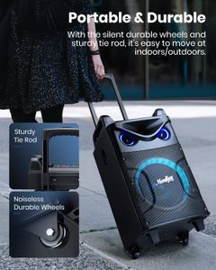 Moukey Karaoke Machine 10” PA System – Bluetooth Speaker, 2 Wireless Mics, Disco Lights, Tablet Holder