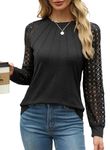 XIEERDUO Womens Long Sleeve Shirt Women Lace Long Sleeve Tops Crew Neck Pleated Blouse for Womens Plus Size Sweaters Fall Clothing Trendy 2024 Black Size 18-20