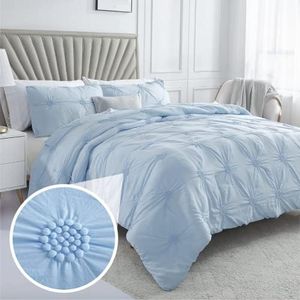 Swift Home King Cal King Baby Blue 3-Piece Down Alternative Comforter Set Bedding Ruched 3D Floral Pintuck All-Season, Machine Washable