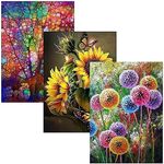 3 Set Diamond Art Paintings Kits for Adults, AIFUDA Tree of Life, Sunflower and Dandelions Painting 5D Diamond Art Kits for Home Wall Decor Gifts(12"x16")