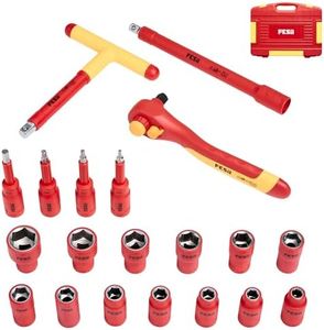 FESA Electrician Insulated Socket Set - 1000V 20-Piece Professional Insulated Ratchet & Socket Wrench Set (1/2" Drive) w/ 4 Hex Bits, T-Handle & Extension - 1000 Volt Insulated Tools for Electricians