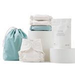 Esembly Cloth Diaper Try-It Kit, Starter Gift Set, Includes 3 Organic, Reusable Diapers Inners, 1 Stylish Outer, Patented Detergent & Wet Bag - Earth-Friendly Diapering, Mist, Size 2 (18-35lbs)