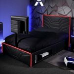 X-Rocker Oracle RGB TV Gaming Bed with Rotating TV Mount and Neo Fibre LED Lighting, Storage and Cable Management, Small Double 4ft Low Sleeper Bedstead 40" TV with 120x190cm Mattress Included - BLACK