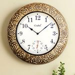 CRAFTEL Antique Brass Wood Silent Wall Analog Clock For Bedroom Living Room Home (18 X 18 Inch, Brown)