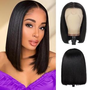 Straight Bob Wig Human Hair Glueless Pre Plucked Bob 13x4 Lace Front Wigs Short Bob Wigs for Women 14 Inch Natural Black 100% Brazilian Virgin Hair Fashion Lady Short Straight