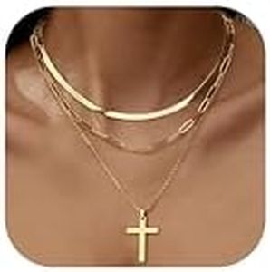 Adramata 3Pcs Collares Mujer Acero Inoxidable Collar Cadena Chapado en Oro de 14K Collares de Ajustables en Capas Apilables Collares Colgantes de Cruz/Moneda/Corazón Collar de Plata y Oro Mujer