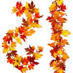 Whaline 2 Pcs Artificial Autumn Maple Leaves Garland, Fall Hanging Plant for Home Garden Wall Doorway Backdrop Fireplace Decoration, Wedding Party Thanksgiving Decor (Deep)