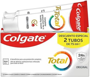 Colgate Total Original Pasta de Dientes, Pack 2 Uds x 75 ml, Dentífrico con 24H de Defensa Antibacteriana Reforzada para la Boca*, Tecnología Antibacteriana de Doble Zinc