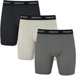 INNERSY Mens Boxer Shorts Fly Fronts Trunks Underwear Anti Chafing Long Leg Underpants Multipack 3 (XL, Black/Dark Grey/Pale Grey)