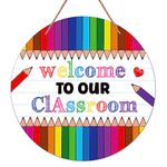 FLYAB Welcome Sign for Classroom Decorations 11.5" Welcome to Our Classroom Door Sign Welcome Back to School Door Hanger Wreath Sign for School Classroom Bulletin Board Decorations Teacher Supplies