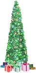 5 FT Pencil Christmas Tree, Collapsible Artificial Sequin Pop Up Christmas Tree, Skinny Pencil Tinsel Christmas Trees, Xmas Tree for Home Apartment Basement Fireplace (Pure Green)