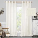 LAMIT Cream White Linen Curtains 90 Inch for Bedroom, Grommet Thick Linen Textured Sheer Curtains Light Filtering Privacy Window Curtains for Living Room/French Door, Set of 2, 52 x 90 Inch