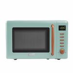 Haden Dorchester Green Microwave Oven - 20L 800W Microwave, Digital Controls, 5 Power Levels - Ideal Countertop Microwave with Wood Effect Finish, Small Kitchen Space