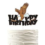 Eagle Happy Birthday Cake Topper,Black Glitter Cake Topper Bald Eagle Themed Party Cake Decoration Supplies For Man Kids Boy Girl, Bird of Prey Birthday Party Supplies Cake Decor