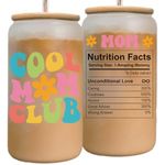 Cool Mom Club 16oz Frosted Glass Cup - Ideal Mother's Day, Birthday Gift for Mom from Daughter, Son, Kids, Best Mama Glass Cup with Straw, Cute Mommy Christmas Gifts for Mommy, Cool Gifts for Your Mom