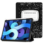 TNP Cover Case for iPad Air 11 Inch M2 6th 2024, 5th 4th Generation(2022 2020) - 10.9" Black Composition Book Case with Pencil Holder for 2nd Gen Apple Pencil - Protective Cover with Trifold Stand