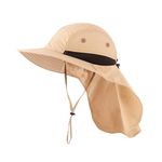 LLmoway Mens Outdoor Sun Protection Cap Wide Brim Breathable UPF50+ Hiking Hat with Neck Flap Khaki