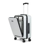 THE ASSEMBLY Hard Sided Polycarbonate Cabin Luggage Bag 55 Cms - Premium Carry On 4 Spinner Wheels Trolley Bag For Flight Travel 40L - Silver-Stark