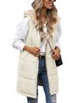 Voqeen Womens Fleece Vest Zip Up Sleeveless Jackets Hooded Long Vests Fall Winter Outerwear with Pockets(Beige,XXL)