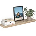 Ballucci Floating Shelf, 36" Wood Wall Shelf with Invisible Brackets for Bathroom, Living Room, Bedroom, Kitchen, Nursery, 8" Deep, Oak Finish