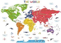 DECOWALL DL3-2212 X-Large World Map Wall Stickers (66x41 inch) kids nusery wall decals home décor art travel boys room baby international color learning tapestry flag