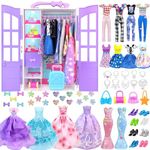 92Pcs Doll Clothes and Accessories with Doll Closet for 11.5 Inch Doll Fashion Design Kit Girl Doll Dress Up Including Fashion Dress Outfits Tops and Pants Shoes Hangers Bags Necklaces Girls Toy Gifts