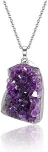 Jovivi Natural Amethyst Cluster Crystal Necklace for Women Men,Irregular Raw Rough Amethyst Quartz Stone Pendant Necklace Jewelry for Spiritual Reiki Healing,Beauty, Love and Positive Energy, Metal, No Gemstone