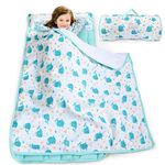 Toddler Nap Mat with Removeble Pillow and Fleece Minky Blanket, Nap Mats for Daycare Preschool, Lightweight Portable Travel Sleeping Bag for Kids Cot Nap Mat, Warm & Skin-Friendly, Blue Whale