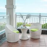 BRISHI Garden Patio Seating Chair and Table Set Outdoor Balcony Garden Coffee Table Set Furniture with 1 Table and 2 Chairs Set (White), Rattan & Wicker, 24 Inch, 24 Inch, Inch