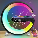 Jalann Smart Lamp Bluetooth Speaker with Wireless Charger, Dimmable Night Light G Speaker Lamp, App Control, RGB Color Changing, G Lamp with Sunrise Alarm Clock, LED Bedside Lamp for Bedroom (Black)