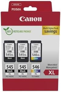 Canon PG-545XL x 2 / CL-546XL High Yield Genuine Ink Cartridges, Pack of 3 (2 x Black, 1 x Colour) - Cardboard Multipack