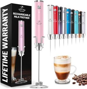 Zulay Kitchen Lux Rechargeable Milk Frother Handheld - Powerful 2-Speed Motor, Fully Waterproof, 2000mAh Battery - Drink Mixer For Latte, Cappuccino, Matcha, Protein Powder - Pink